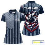 Grunge American Flag Custom Vintage Patriotic Bowling Polo Shirt, Bowling Jersey