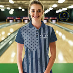 Grunge American Flag Custom Vintage Patriotic Bowling Polo Shirt, Bowling Jersey