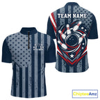 Grunge American Flag Custom Vintage Patriotic Bowling Quarter Zip Shirt, Bowling Jersey
