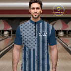 Grunge American Flag Custom Vintage Patriotic Bowling Quarter Zip Shirt, Bowling Jersey
