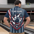 Grunge American Flag Custom Vintage Patriotic Bowling Quarter Zip Shirt, Bowling Jersey