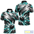 Custom Black And Teal Flame Bowling Jersey, Bowling Polo Team Shirt