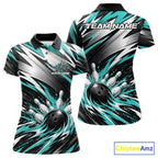Custom Black And Teal Flame Bowling Jersey, Bowling Polo Team Shirt