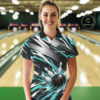 Custom Black And Teal Flame Bowling Jersey, Bowling Polo Team Shirt