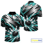 Custom Black And Teal Flame Bowling Jersey, Bowling Quarter Zip Team Shirt