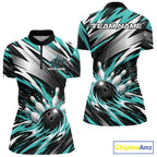 Custom Black And Teal Flame Bowling Jersey, Bowling Quarter-Zip Team Shirt