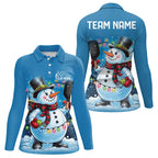 Custom Christmas Snowman Pickleball Long Sleeve Polo Shirts, Pickleball Team Shirt