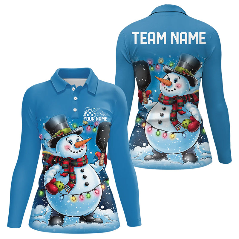 Custom Christmas Snowman Pickleball Long Sleeve Polo Shirts, Pickleball Team Shirt