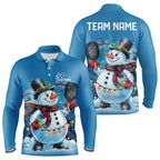 Custom Christmas Snowman Pickleball Long Sleeve Polo Shirts, Xmas Pickleball Team Shirt