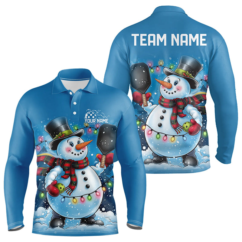 Custom Christmas Snowman Pickleball Long Sleeve Polo Shirts, Xmas Pickleball Team Shirt