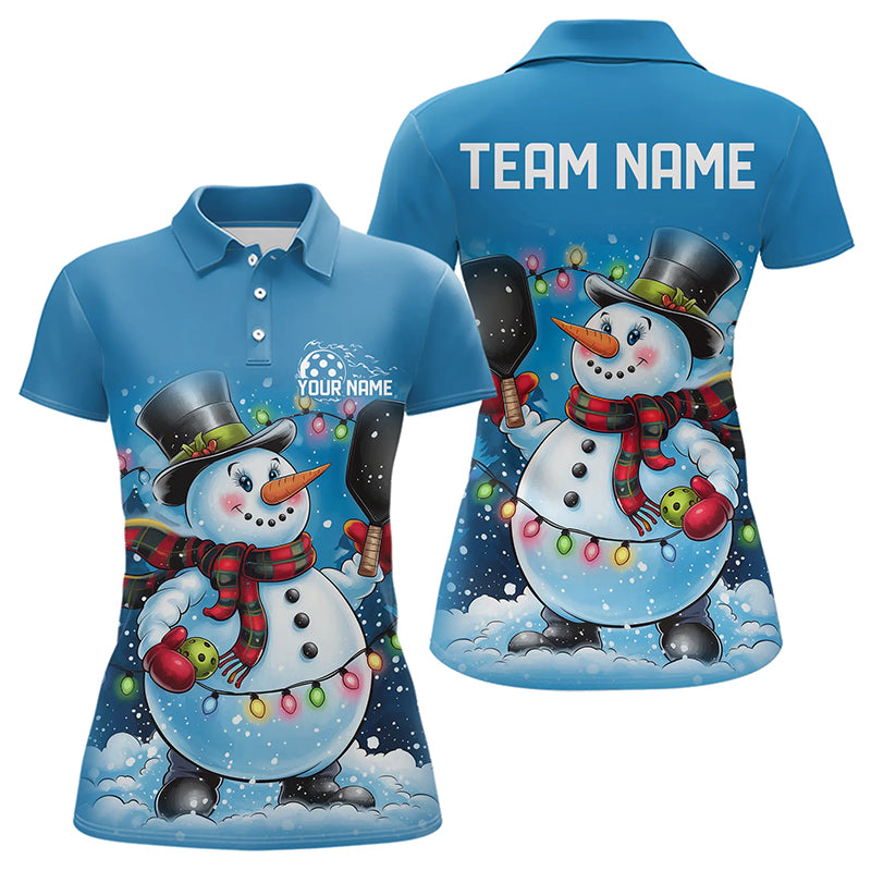 Custom Christmas Snowman Pickleball Polo Shirts, Xmas Pickleball Team Shirt