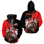 Black And Red Custom Turkey Bowling Hoodie Shirts And, Thanksgiving Bowling Jerseys