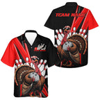 Black And Red Custom Turkey Bowling Hawaiian Shirts, Thanksgiving Bowling Jerseys