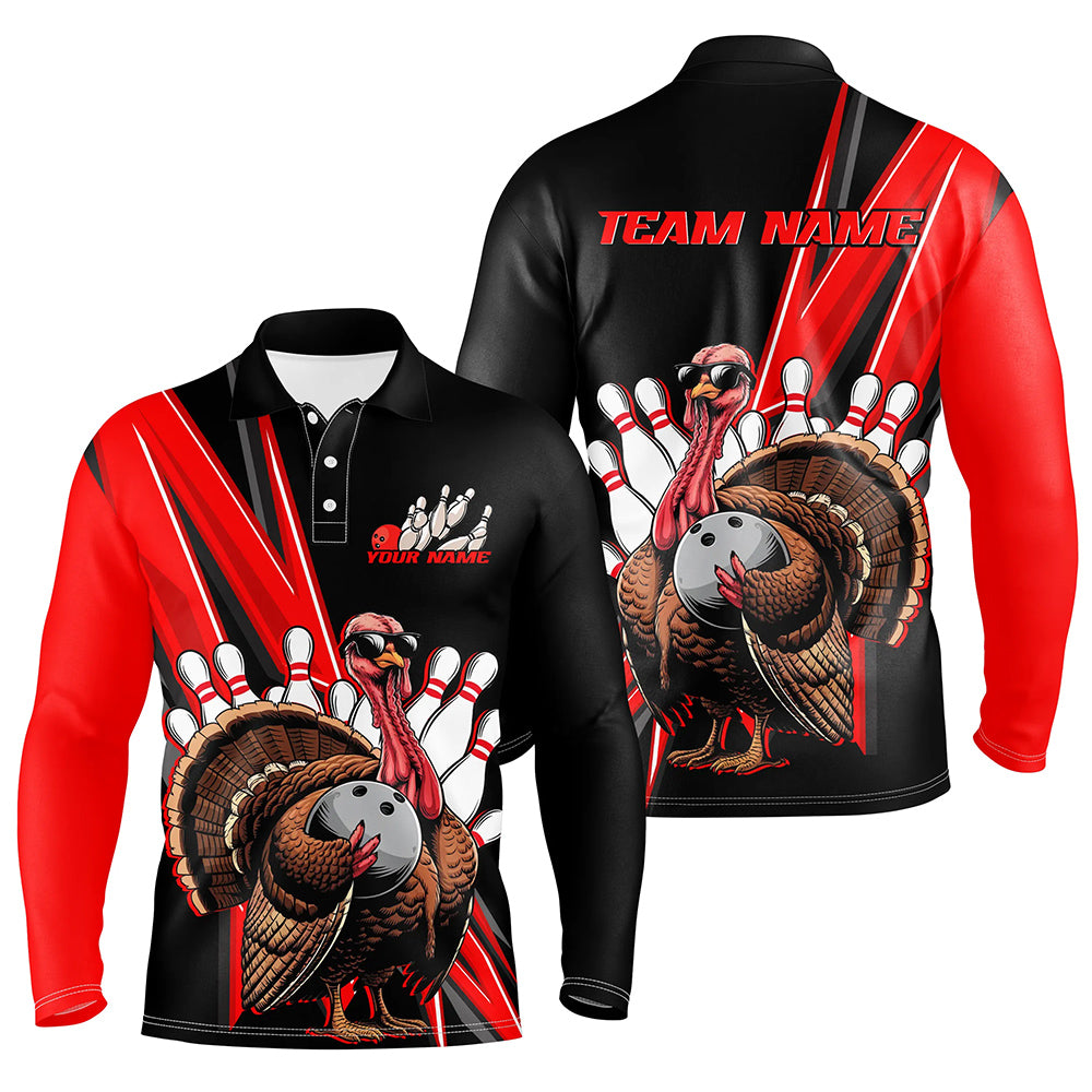 Black And Red Custom Awesome Turkey Bowling Shirts, Thanksgiving Bowling Team Jerseys