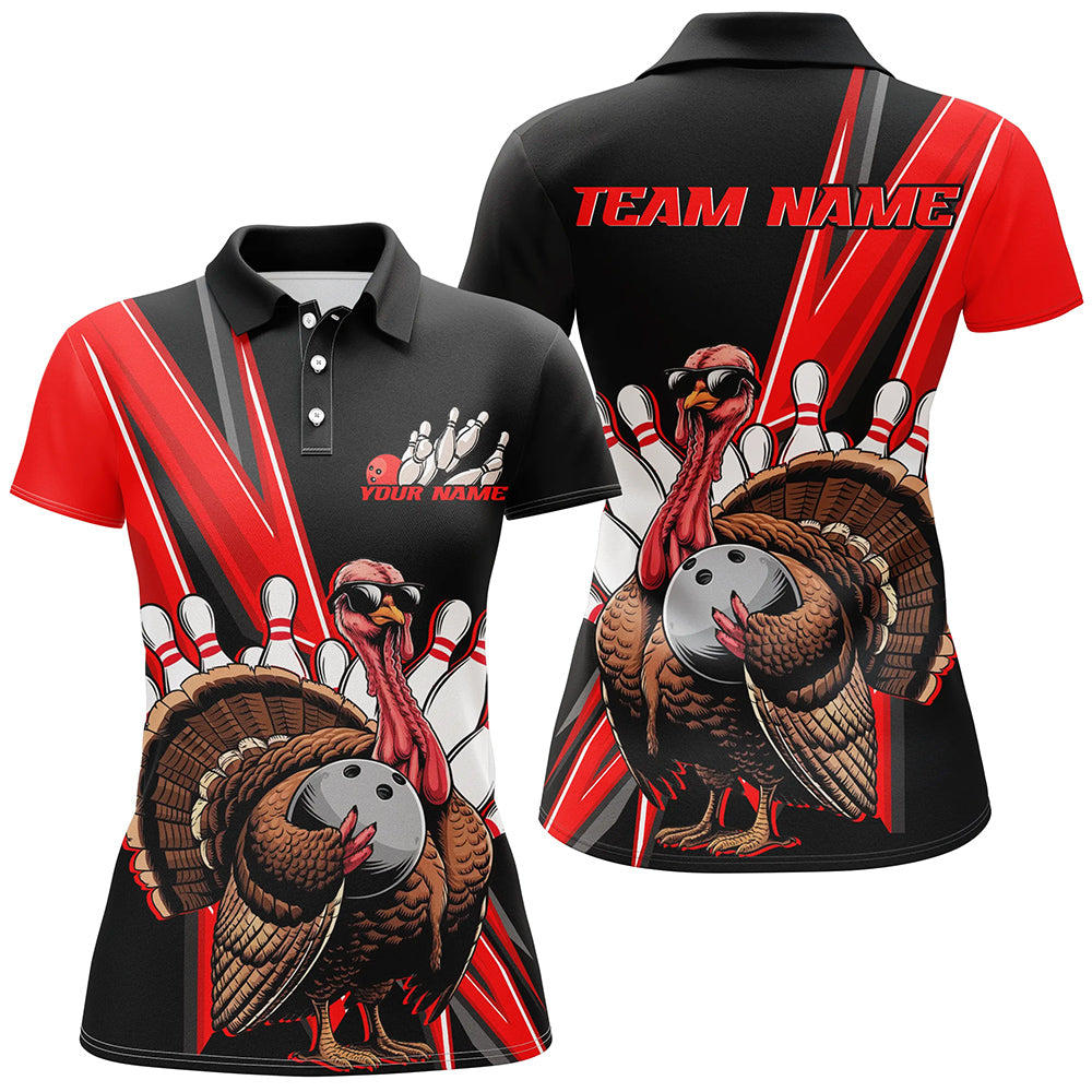 Black And Red Custom Awesome Turkey Bowling Shirts, Thanksgiving Bowling Jerseys