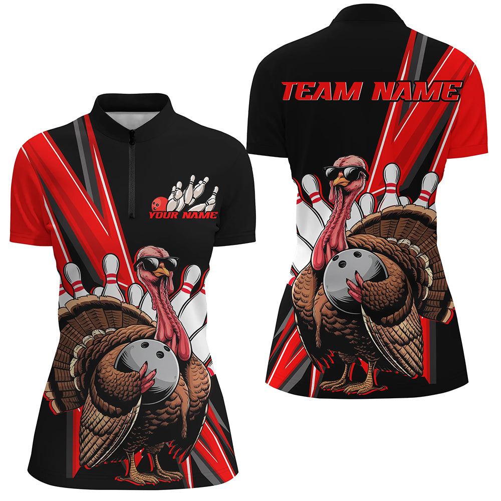 Black And Red Custom Awesome Turkey Bowling Shirts, Thanksgiving Bowling Jerseys