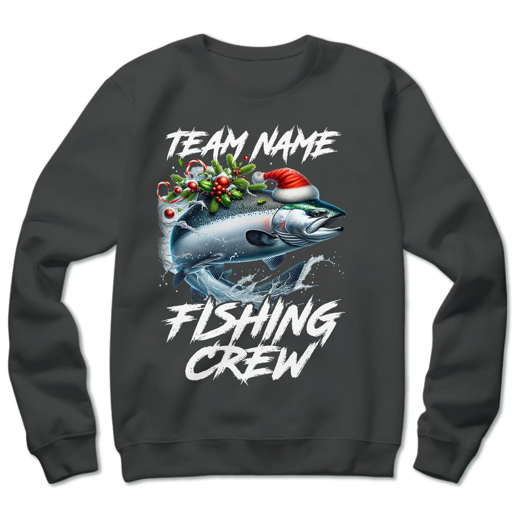 Custom Christmas Chinook Salmon Fishing Team Shirt, Salmon Fishing Crew Sweatshirt Fishing Gifts