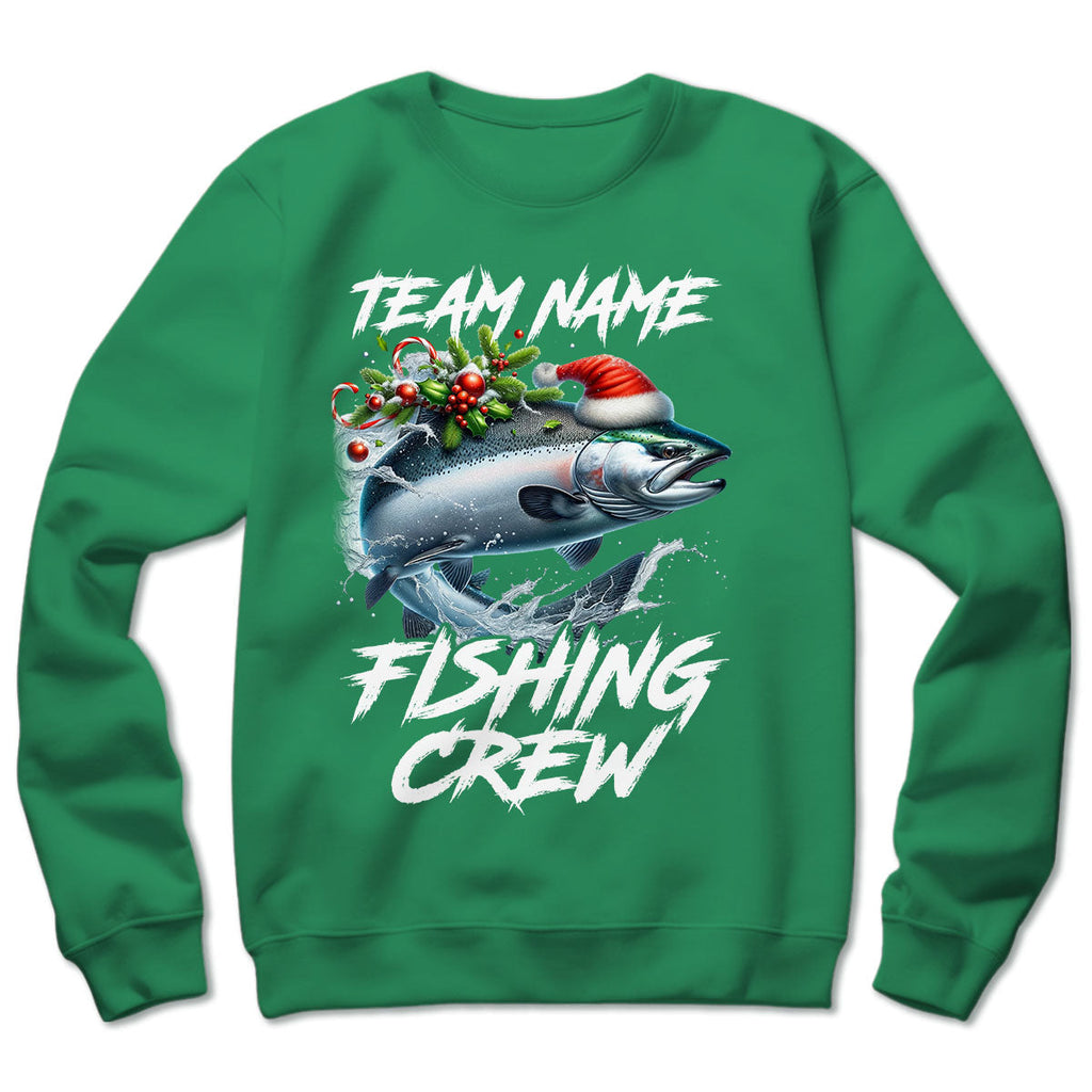 Custom Christmas Chinook Salmon Fishing Team Shirt, Salmon Fishing Crew Sweatshirt Fishing Gifts