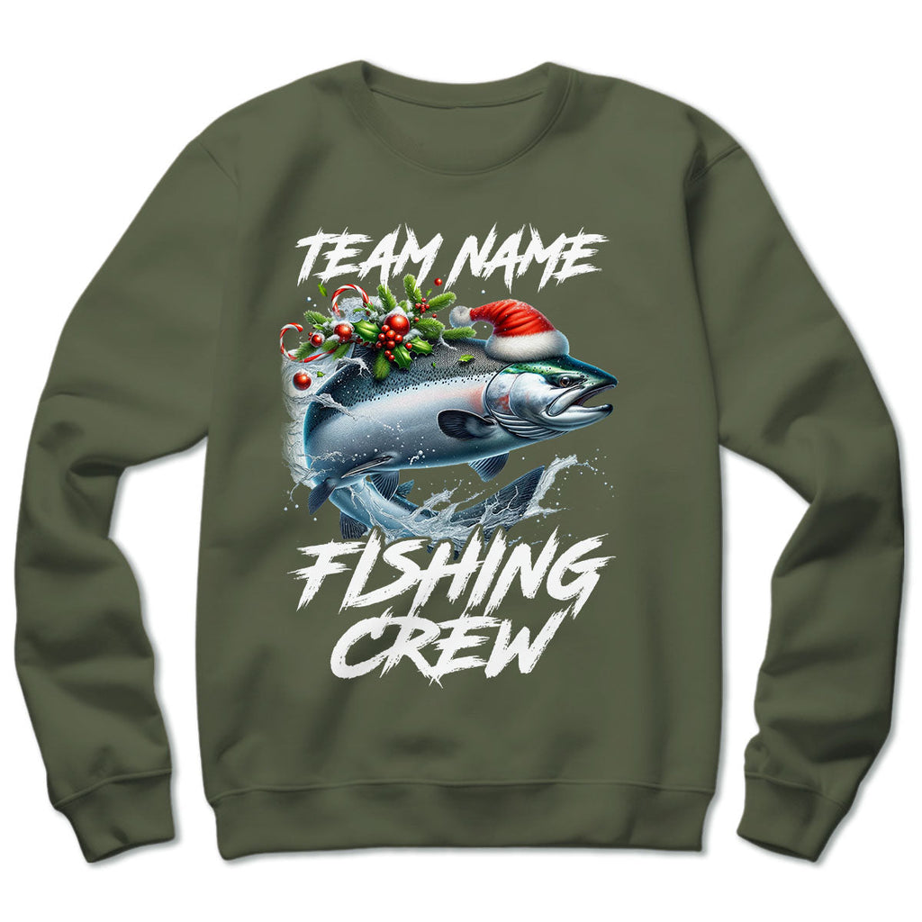 Custom Christmas Chinook Salmon Fishing Team Shirt, Salmon Fishing Crew Sweatshirt Fishing Gifts