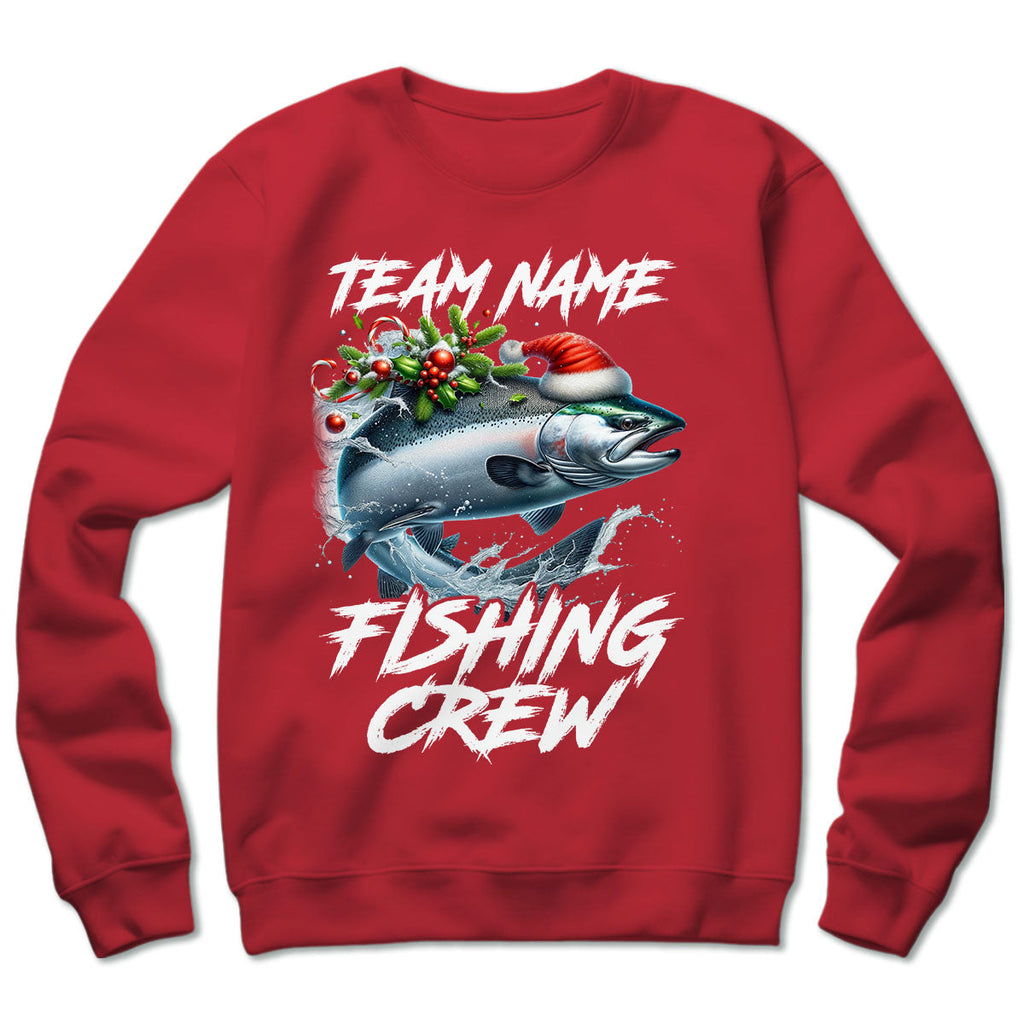 Custom Christmas Chinook Salmon Fishing Team Shirt, Salmon Fishing Crew Sweatshirt Fishing Gifts