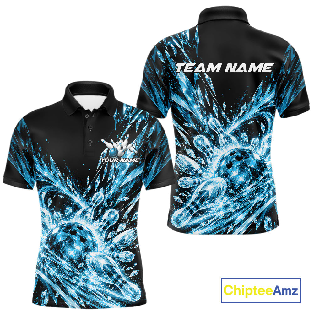 Sky Blue Custom Crystal Ice Bowling Team Polo Shirt, Bowling Tournament Jersey
