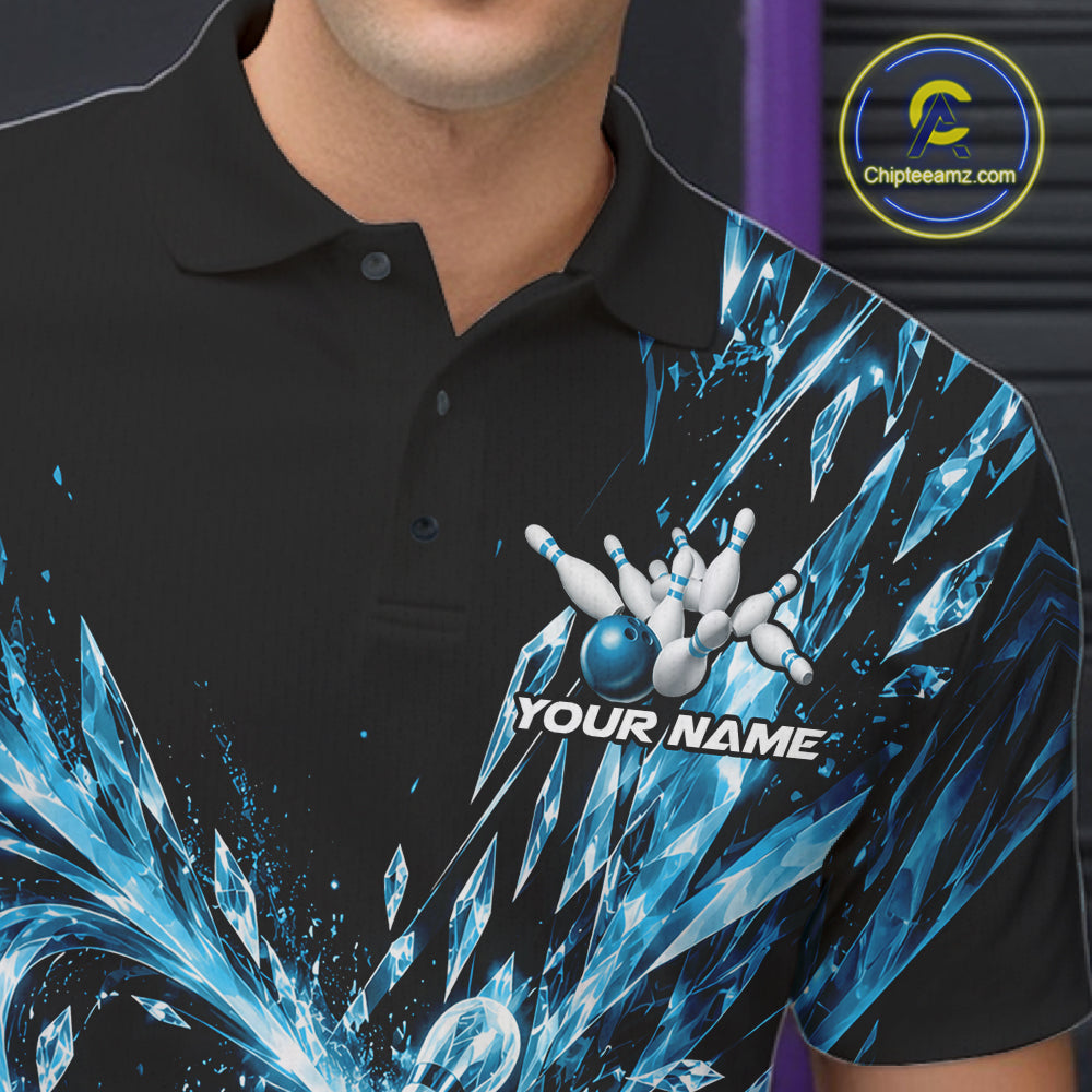 Sky Blue Custom Crystal Ice Bowling Team Polo Shirt, Bowling Tournament Jersey