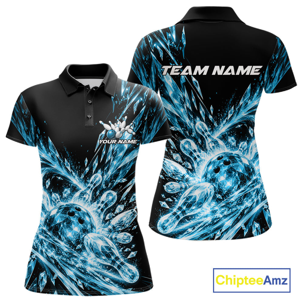 Sky Blue Custom Crystal Ice Bowling Team Polo Shirt, Bowling Tournament Jersey