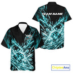 Aqua Blue Custom Crystal Ice Bowling Team And Button Up Shirt, Bowling Tournament Jersey