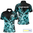 Aqua Blue Custom Crystal Ice Bowling Team Polo Shirt, Bowling Tournament Jersey
