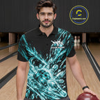 Aqua Blue Custom Crystal Ice Bowling Team Polo Shirt, Bowling Tournament Jersey