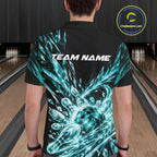 Aqua Blue Custom Crystal Ice Bowling Team Polo Shirt, Bowling Tournament Jersey