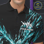 Aqua Blue Custom Crystal Ice Bowling Team Polo Shirt, Bowling Tournament Jersey