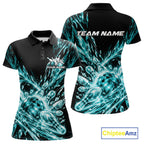Aqua Blue Custom Crystal Ice Bowling Team Polo Shirt, Bowling Tournament Jersey
