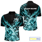 Aqua Blue Custom Crystal Ice Bowling Team Quarter Zip Shirt, Bowling Tournament Jersey