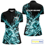 Aqua Blue Custom Crystal Ice Bowling Quarter-Zip Shirt, Bowling Tournament Jersey