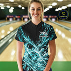 Aqua Blue Custom Crystal Ice Bowling Quarter-Zip Shirt, Bowling Tournament Jersey