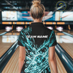 Aqua Blue Custom Crystal Ice Bowling Quarter-Zip Shirt, Bowling Tournament Jersey