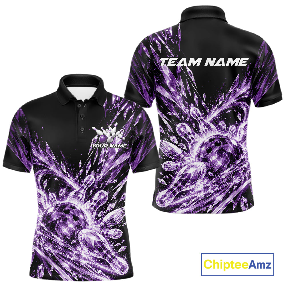 Icy Purple Custom Crystal Ice Bowling Team Polo Shirt, Bowling Tournament Jersey