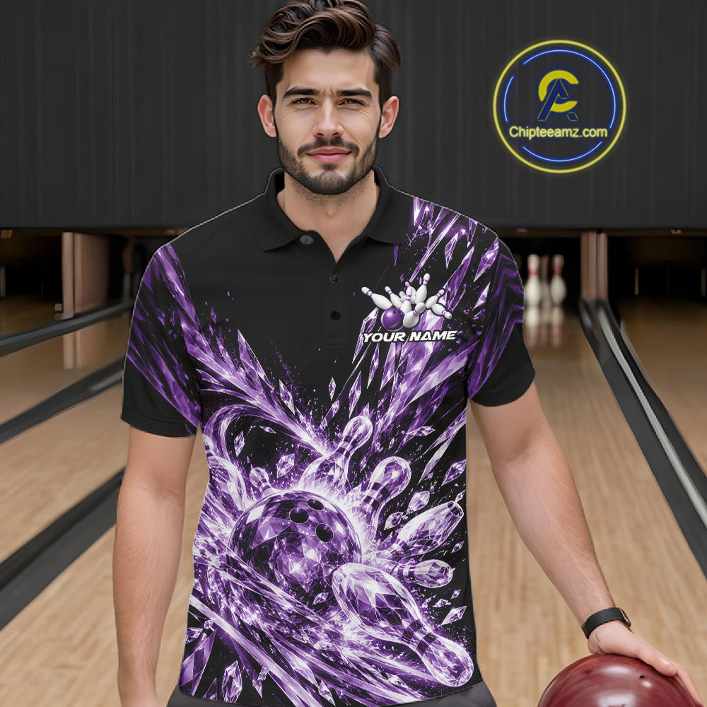 Icy Purple Custom Crystal Ice Bowling Team Polo Shirt, Bowling Tournament Jersey