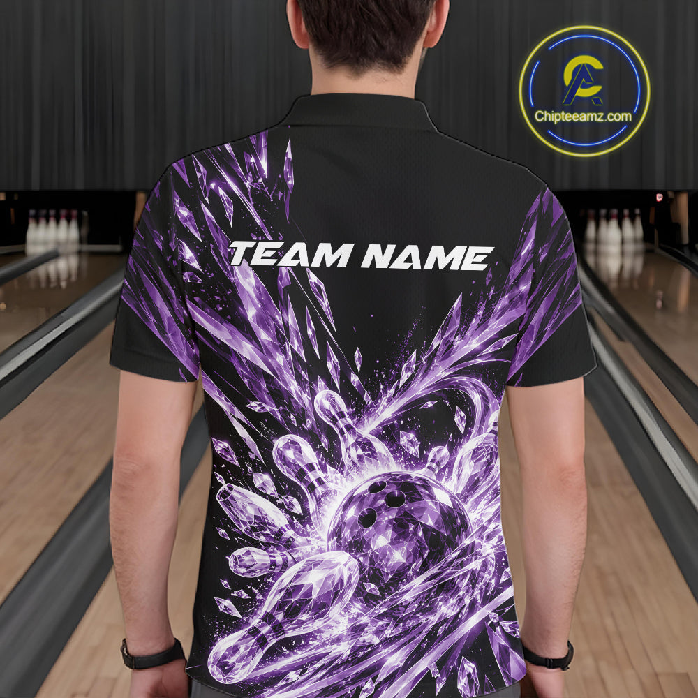 Icy Purple Custom Crystal Ice Bowling Team Polo Shirt, Bowling Tournament Jersey