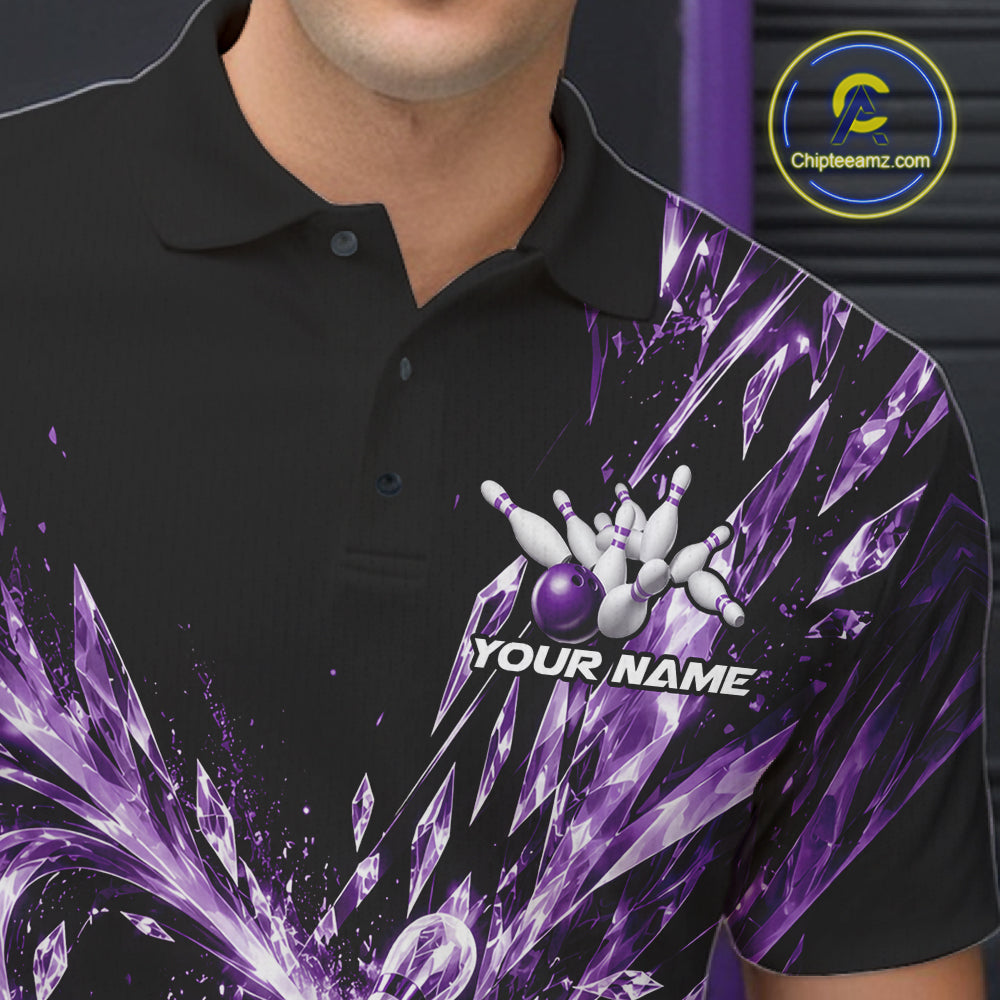 Icy Purple Custom Crystal Ice Bowling Team Polo Shirt, Bowling Tournament Jersey