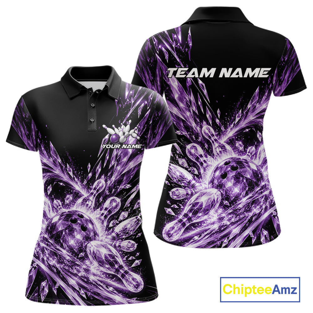 Icy Purple Custom Crystal Ice Bowling Team Polo Shirt, Bowling Tournament Jersey
