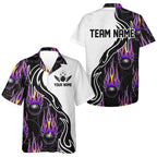 Custom Purple Flame Bowling Hawaiian Shirts, Personalized Bowling Team Jerseys