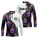 Custom Purple Flame Bowling Long Sleeve Quarter-Zip Shirts, Bowling Team Jerseys