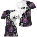 Custom Purple Flame Bowling T-Shirts, Personalized Bowling Team Jerseys