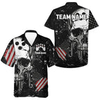 Custom Vintage American Flag Patriotic Bowling Hawaiian Shirts, Skull Bowling Team Shirt