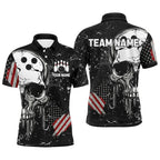 Custom Vintage American Flag Patriotic Bowling Shirts, Skull Bowling Team Shirts