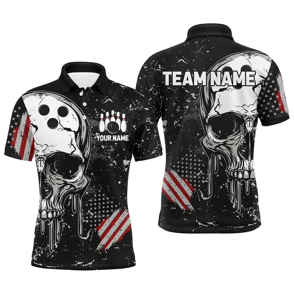 Custom Vintage American Flag Patriotic Bowling Shirts, Skull Bowling Team Shirts