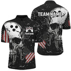 Custom Vintage American Flag Patriotic Bowling Shirts, Skull Bowling Team Shirts