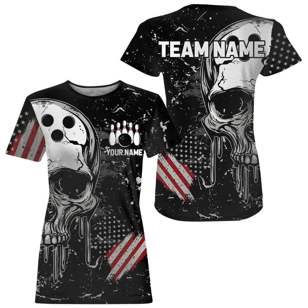 Custom Vintage American Flag Patriotic Bowling T-Shirts, Skull Bowling Team